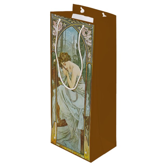 Art Nouveau Mucha Lady Sleeping Night's Rest Wine Gift Bag (Back Angled)