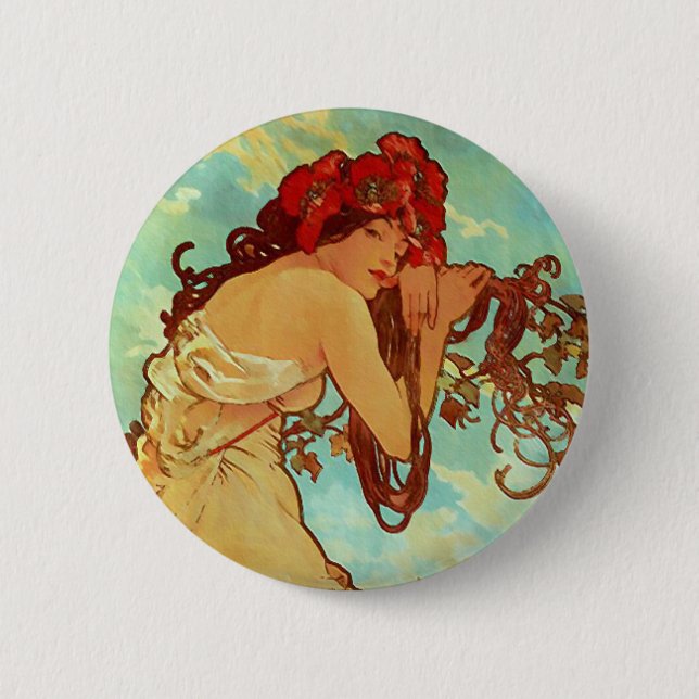 Art Nouveau - Mucha - Summer Button (Front)