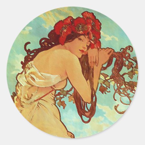 Art Nouveau _ Mucha _ Summer Classic Round Sticker