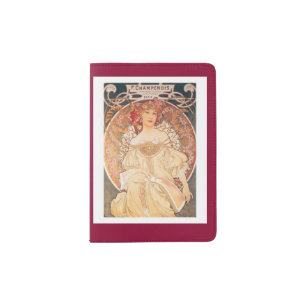 Art Nouveau Mucha Woman Reading Passport Holder