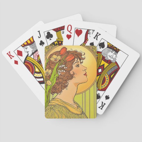 Art -nouveau  Muse  with spring  flowers Poker Cards