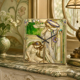 Art Nouveau Music Maidens Vintage Illustration Square Wall Clock
