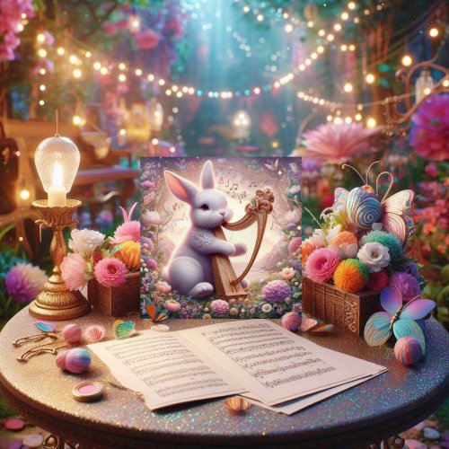 Art Nouveau Musical Rabbit Easter Holiday Card
