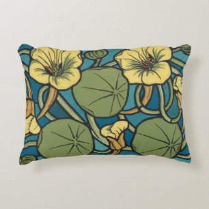 Art Nouveau Nasturtium Blue Gold floral Verneuil Accent Pillow