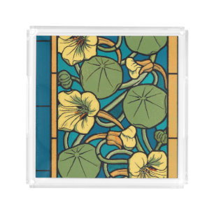 Art Nouveau Nasturtium Blue Gold floral Verneuil  Acrylic Tray