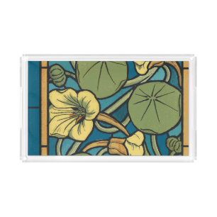 Art Nouveau Nasturtium Blue Gold floral Verneuil  Acrylic Tray