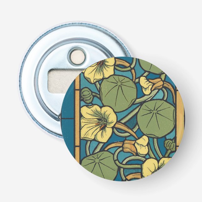 Art Nouveau Nasturtium Blue Gold floral Verneuil  Bottle Opener (Front)