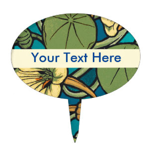 Art Nouveau Nasturtium Blue Gold floral Verneuil  Cake Topper