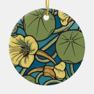 Art Nouveau Nasturtium Blue Gold floral Verneuil  Ceramic Ornament