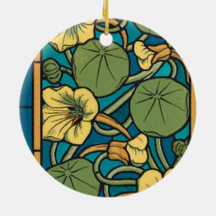 Art Nouveau Nasturtium Blue Gold floral Verneuil  Ceramic Ornament