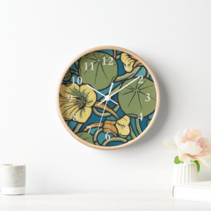 Art Nouveau Nasturtium Blue Gold floral Verneuil  Clock