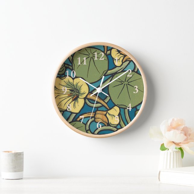 Art Nouveau Nasturtium Blue Gold floral Verneuil  Clock (Home)