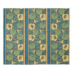 Art Nouveau Nasturtium Blue Gold floral Verneuil Duvet Cover
