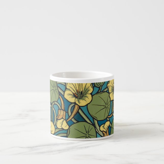 Art Nouveau Nasturtium Blue Gold floral Verneuil  Espresso Cup (Front)