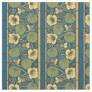 Art Nouveau Nasturtium Blue Gold floral Verneuil  Fabric