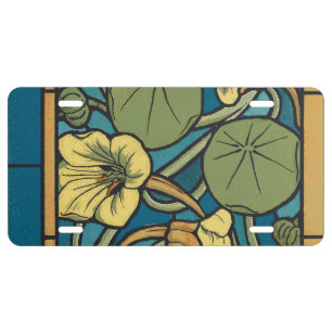 Art Nouveau Nasturtium Blue Gold floral Verneuil  License Plate