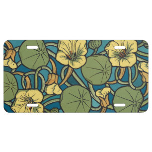Art Nouveau Nasturtium Blue Gold floral Verneuil  License Plate