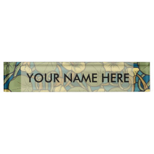 Art Nouveau Nasturtium Blue Gold floral Verneuil  Name Plate