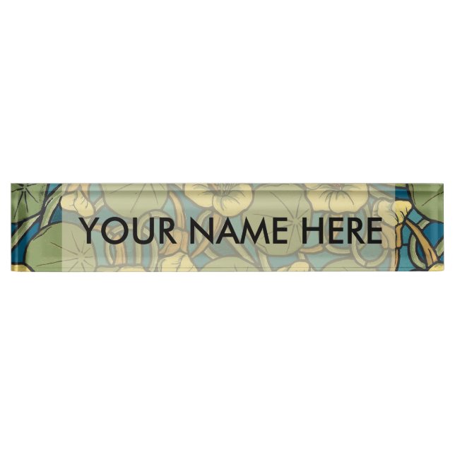 Art Nouveau Nasturtium Blue Gold floral Verneuil  Name Plate (Front)