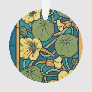 Art Nouveau Nasturtium Blue Gold floral Verneuil  Ornament