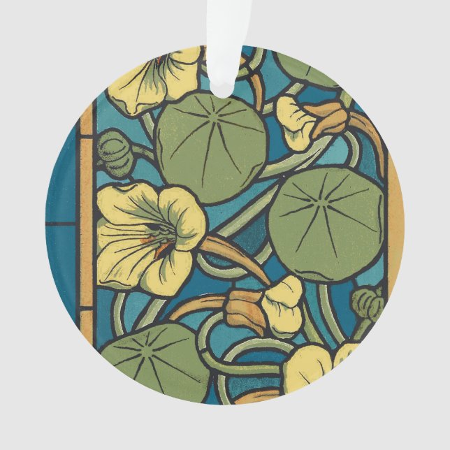 Art Nouveau Nasturtium Blue Gold floral Verneuil  Ornament (Front)