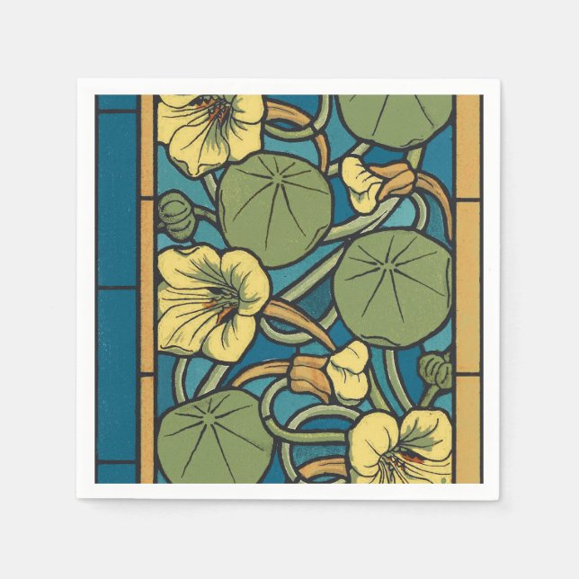 Art Nouveau Nasturtium Blue Gold floral Verneuil  Paper Napkins (Front)