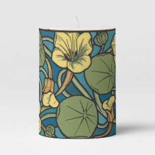 Art Nouveau Nasturtium Blue Gold floral Verneuil  Pillar Candle