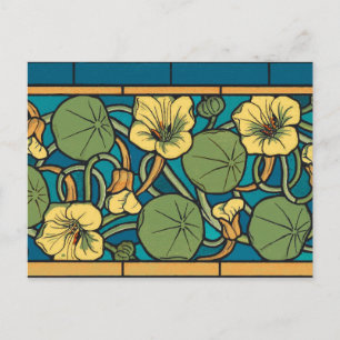 Art Nouveau Nasturtium Blue Gold floral Verneuil  Postcard