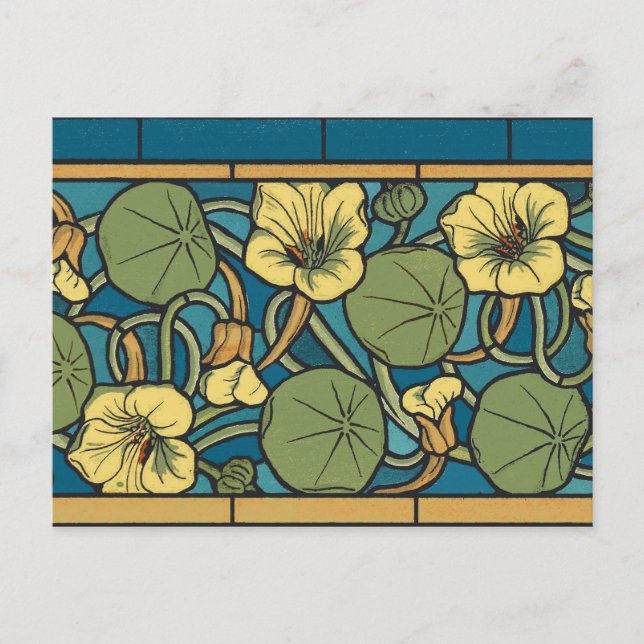 Art Nouveau Nasturtium Blue Gold floral Verneuil  Postcard (Front)
