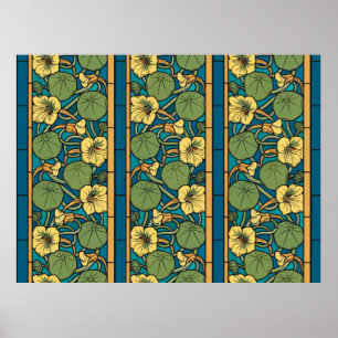 Art Nouveau Nasturtium Blue Gold floral Verneuil  Poster