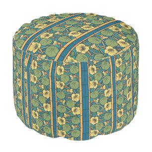 Art Nouveau Nasturtium Blue Gold floral Verneuil  Pouf