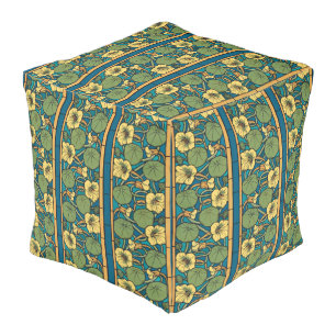 Art Nouveau Nasturtium Blue Gold floral Verneuil  Pouf