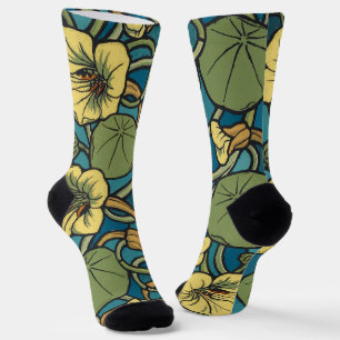 Art Nouveau Nasturtium Blue Gold floral Verneuil Socks