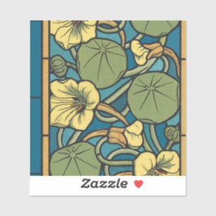 Art Nouveau Nasturtium Blue Gold floral Verneuil Sticker