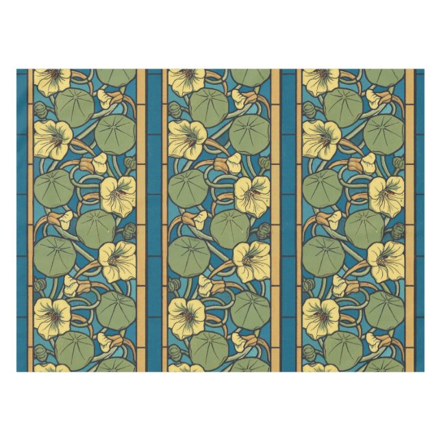 Art Nouveau Nasturtium Blue Gold floral Verneuil  Tablecloth (Front (Horizontal))
