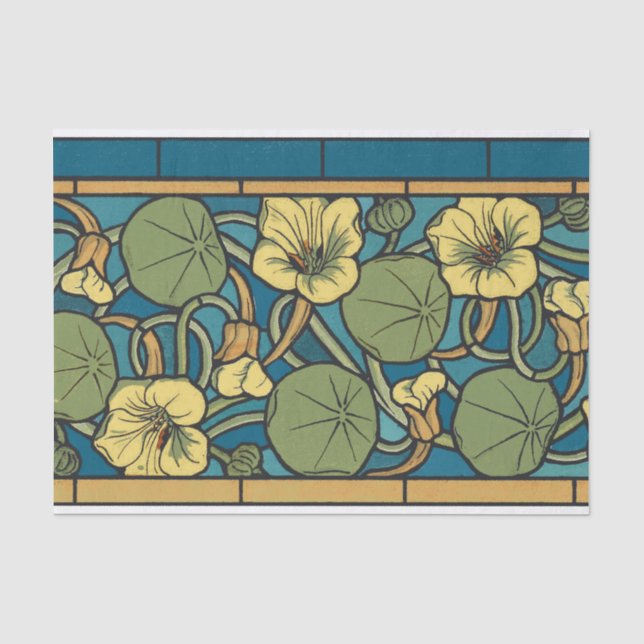 Art Nouveau Nasturtium Blue Gold floral Verneuil  Tissue Paper (Front)