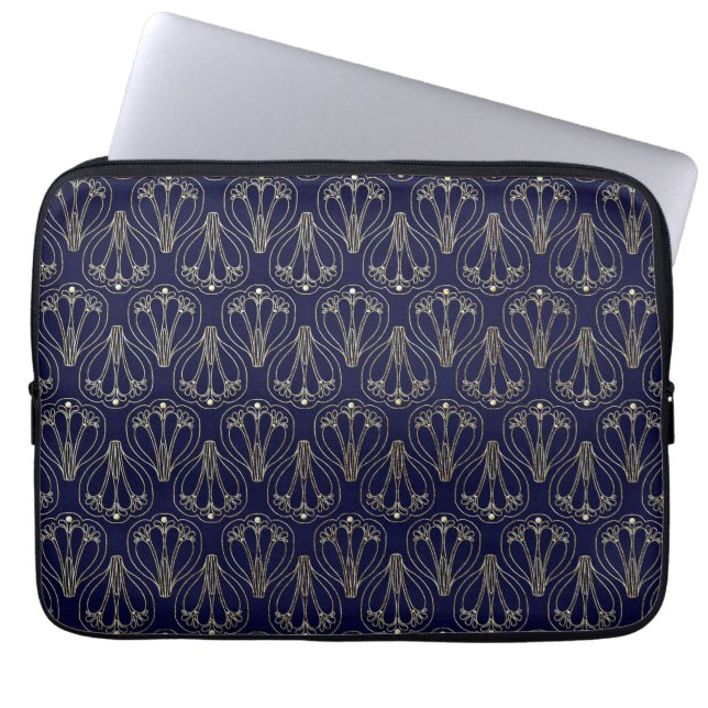 Art Nouveau Navy Blue and Gold Laptop Sleeve (Front)