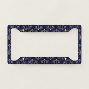 Art Nouveau Navy Blue and Gold License Plate Frame