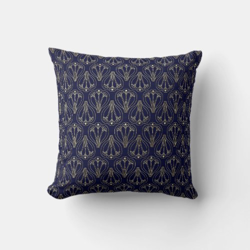 Art Nouveau Navy Blue and Gold Throw Pillow