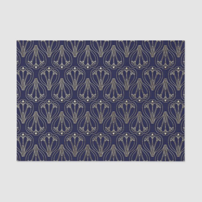 Art Nouveau Navy Blue and Gold Tissue Paper (Front)