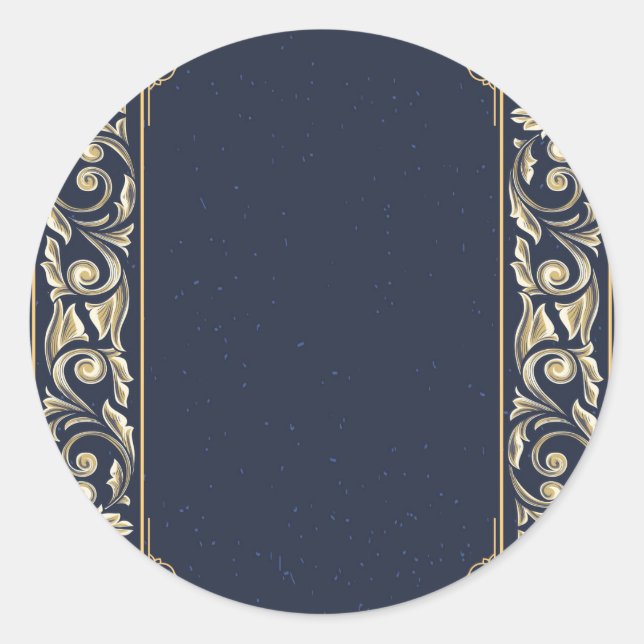art nouveau, navy blue, gold,antique,belle époque classic round sticker (Front)