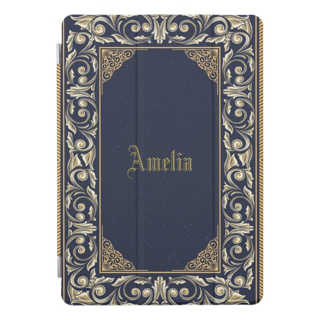 Art nouveau, navy blue, gold,antique,belle époque, iPad pro cover (Front)