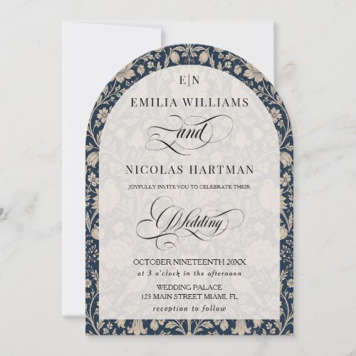 Art Nouveau Navy Monogram Wedding Invitation