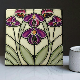 Art Nouveau Nemesia &#39;Dazzle-Me Lilac&#39; Symmetrical Ceramic Tile