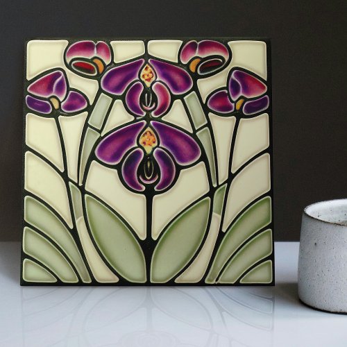 Art Nouveau Nemesia Dazzle_Me Lilac Symmetrical Ceramic Tile