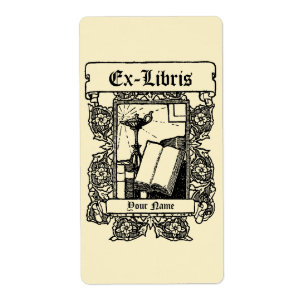 Art Nouveau Oil Lamp Floral Ex Libris Template Label
