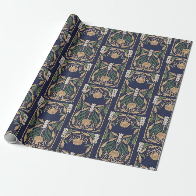 Art Nouveau Old Book Cover Sea Shells Wrapping Paper (Unrolled)