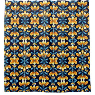 Art Nouveau orange and blue Floral Shower Curtain