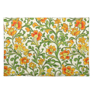 Art Nouveau orange and yellow floral pattern Cloth Placemat