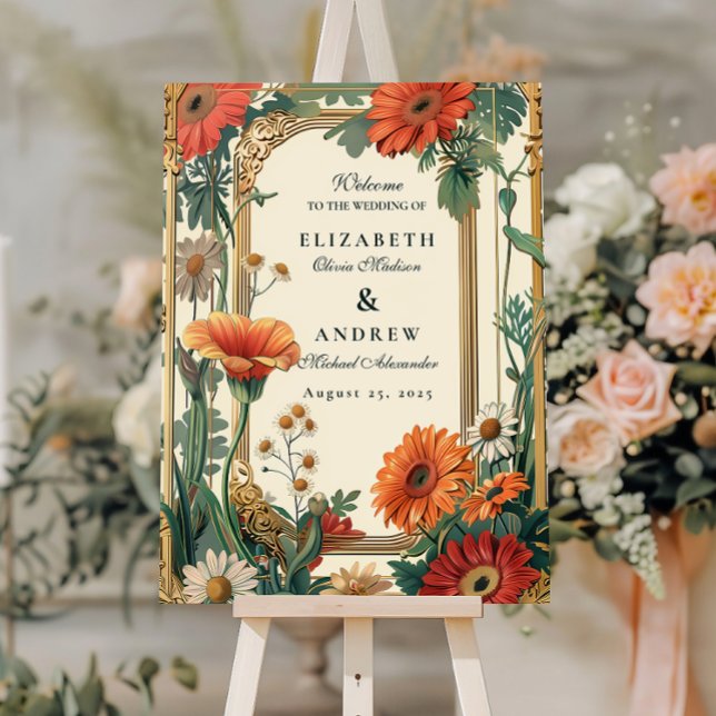 Art Nouveau Orange Floral Wedding Foam Board (Creator Uploaded)